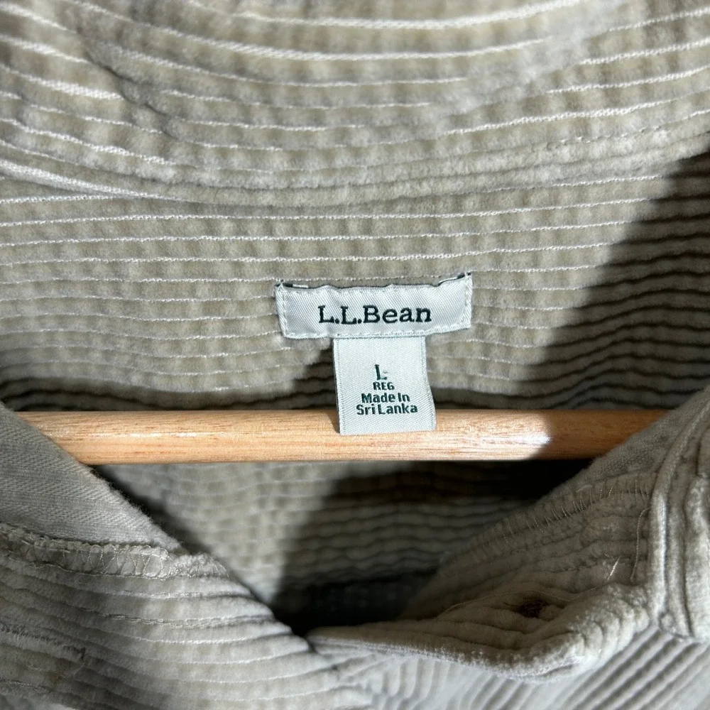 LL Bean Comfort Corduroy Big Shirt Beige Button Down Large Coastal Grandmother L